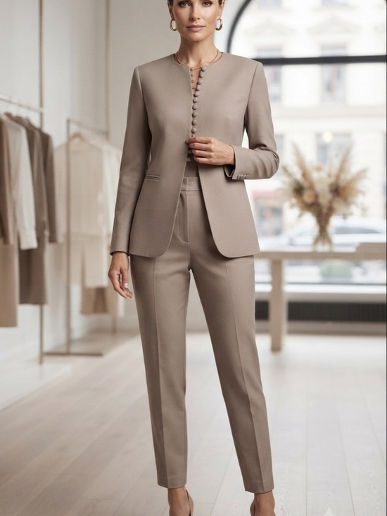 Jones New York Jackets & Blazers - Jones New York Petite Sophisticated Taupe Suit Set - Jacket 8P & Pants 10P